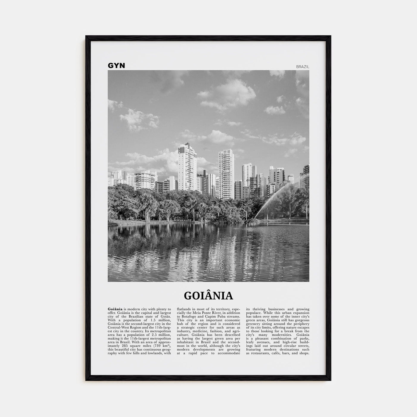 Goiânia Poster Black Wood / 8x12 in Nbourhood Travel B&W Poster