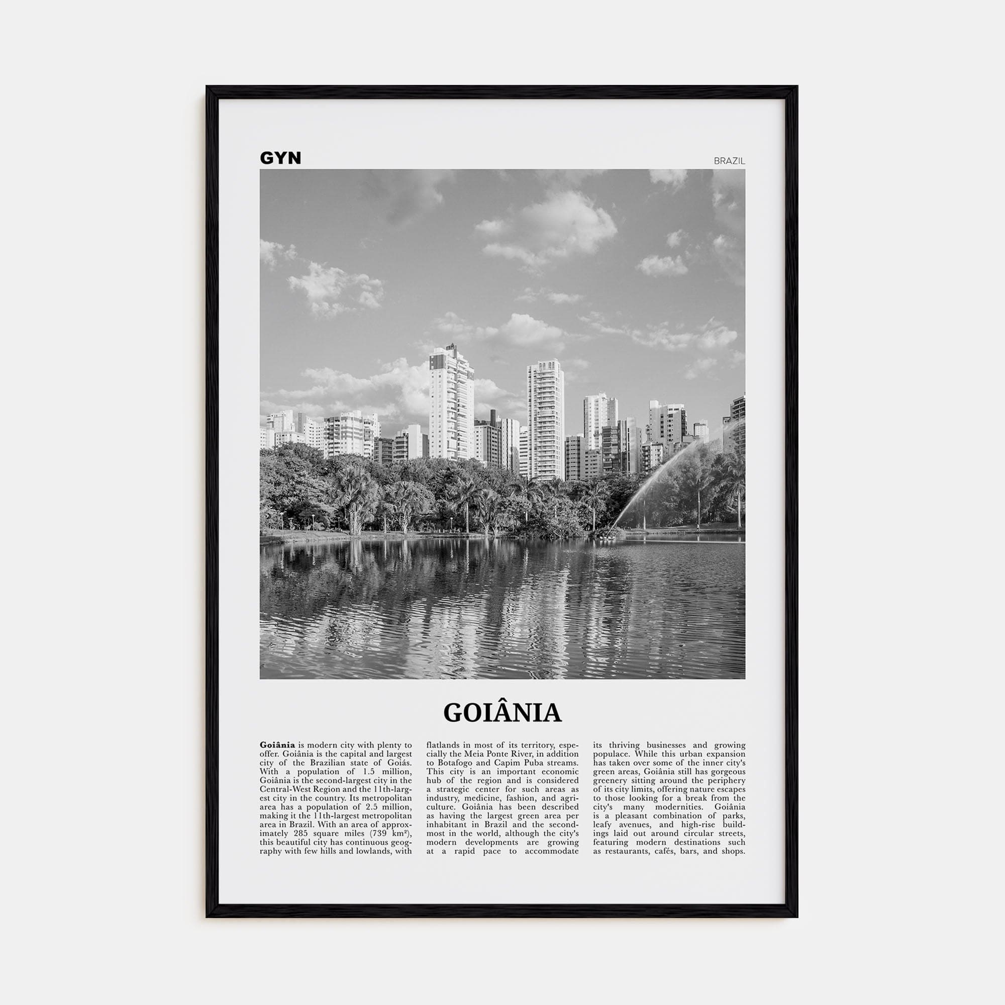 Goiânia Poster Black Wood / 8x12 in Nbourhood Travel B&W Poster