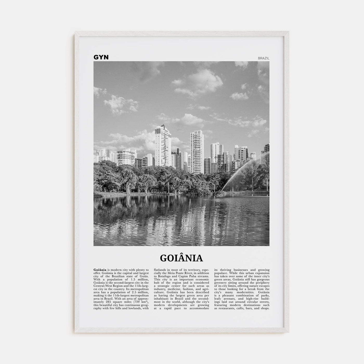 Goiânia Poster White Wood / 8x12 in Nbourhood Travel B&W Poster