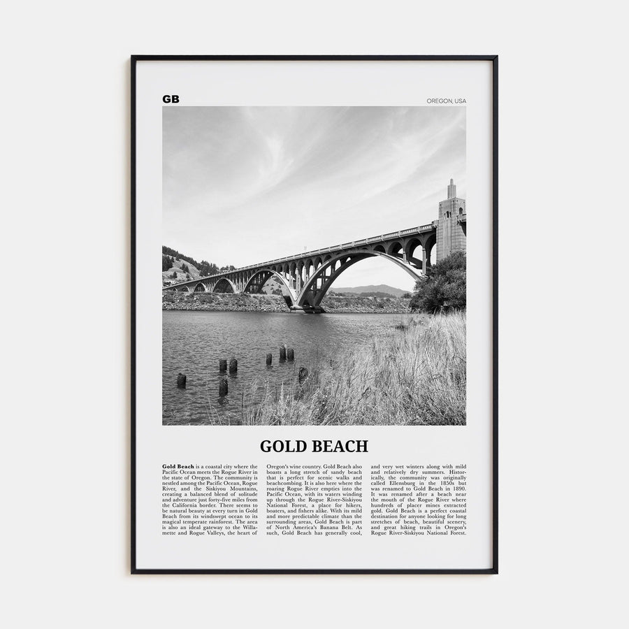 Gold Beach Poster Black Metal / 8x12 in Nbourhood Travel B&W Poster