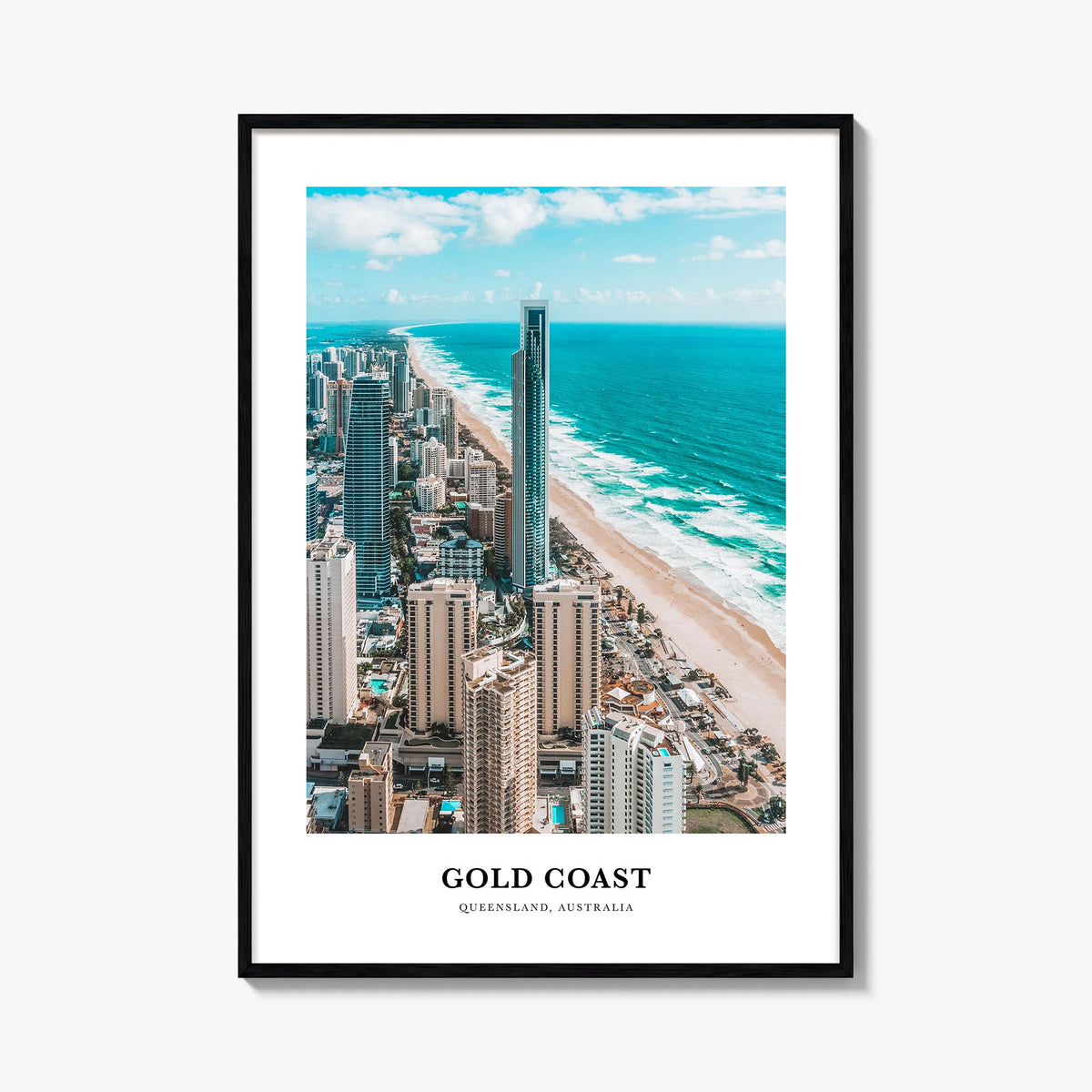 Gold Coast colorful classic poster of Queensland, Australia – vertical wall art, unframed print shown in interior mockup