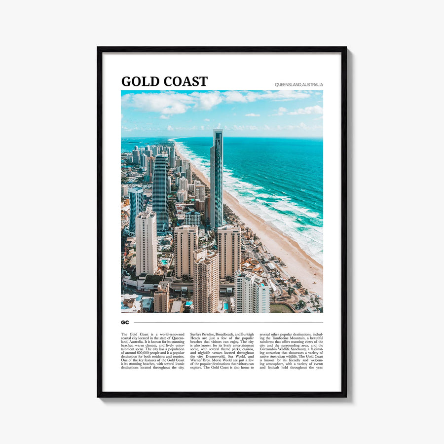 Gold Coast colorful travel poster of Queensland, Australia – vertical wall art, unframed print shown in interior mockup