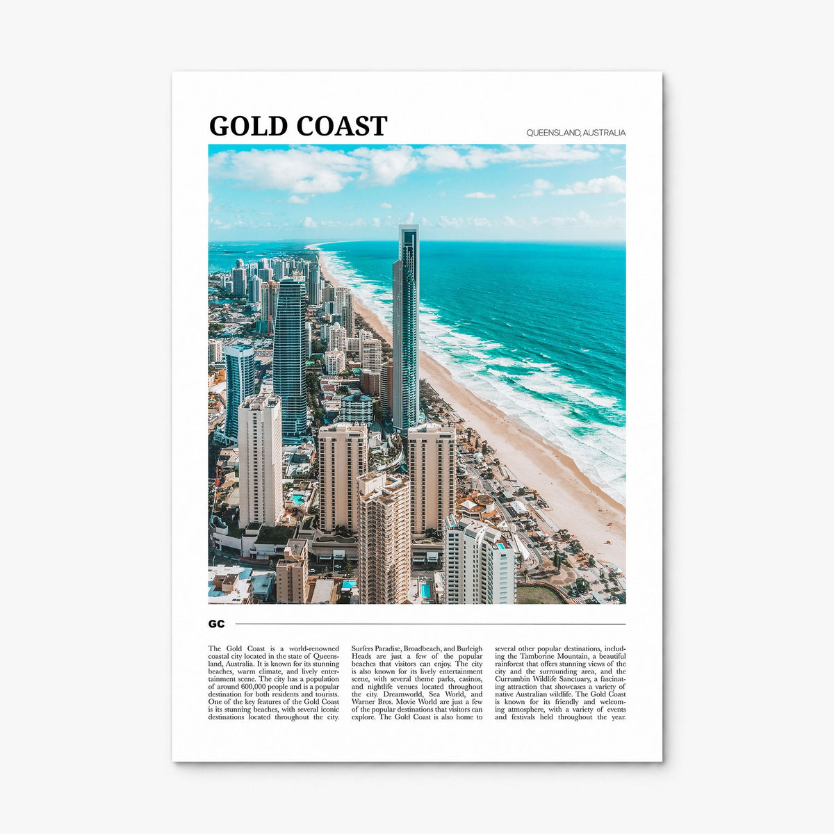 Gold Coast Travel Poster, print only (unframed)