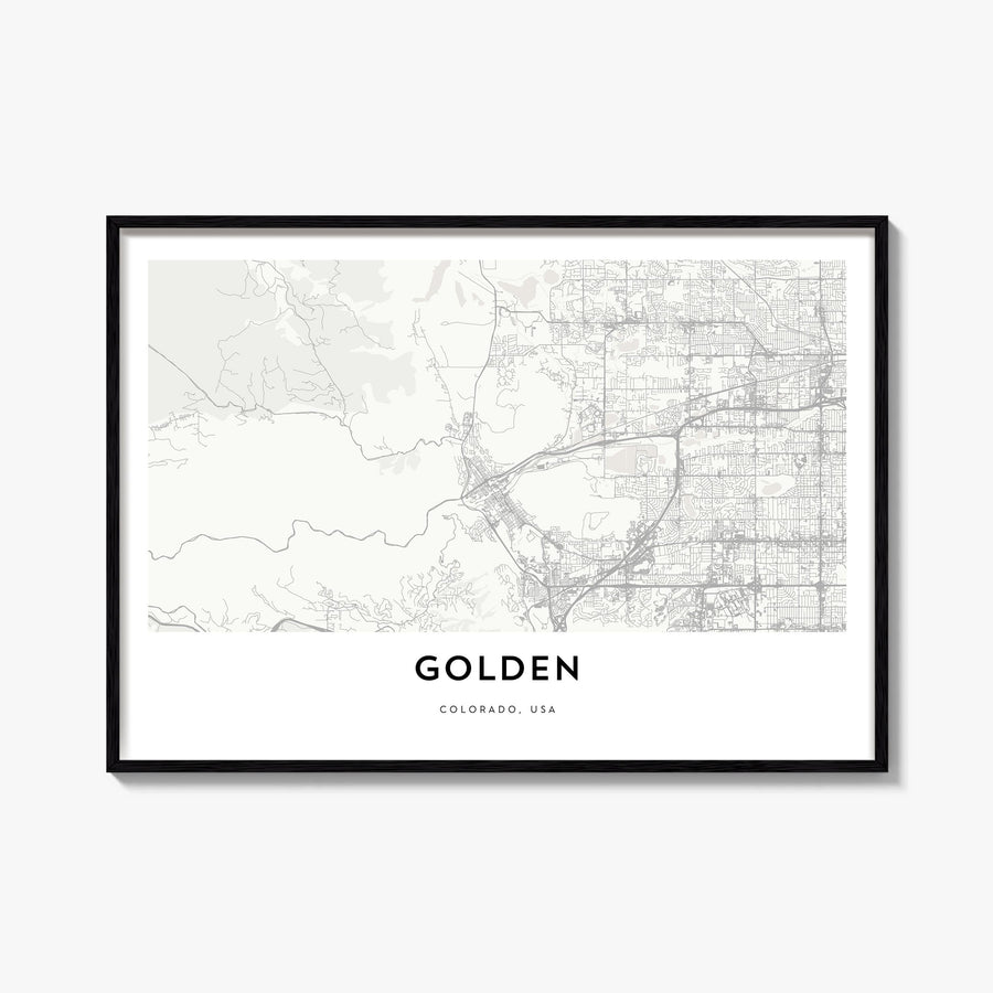 Golden black & white map poster of Colorado, USA – horizontal wall art, unframed print shown in interior mockup