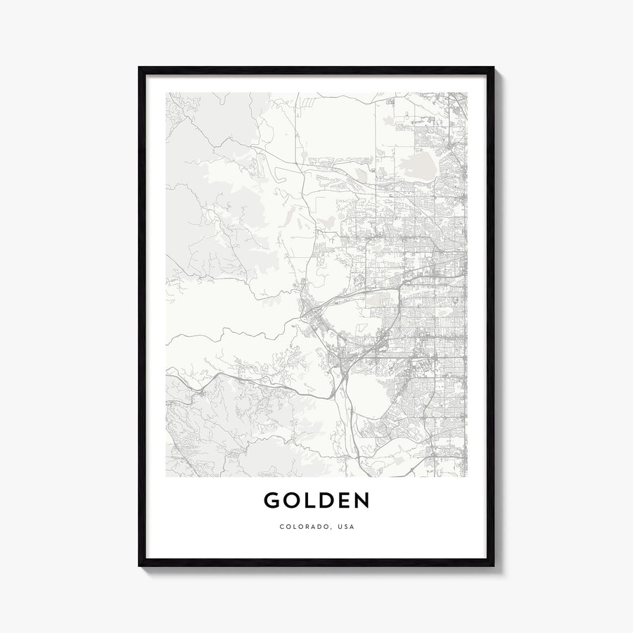 Golden black & white map poster of Colorado, USA – vertical wall art, unframed print shown in interior mockup