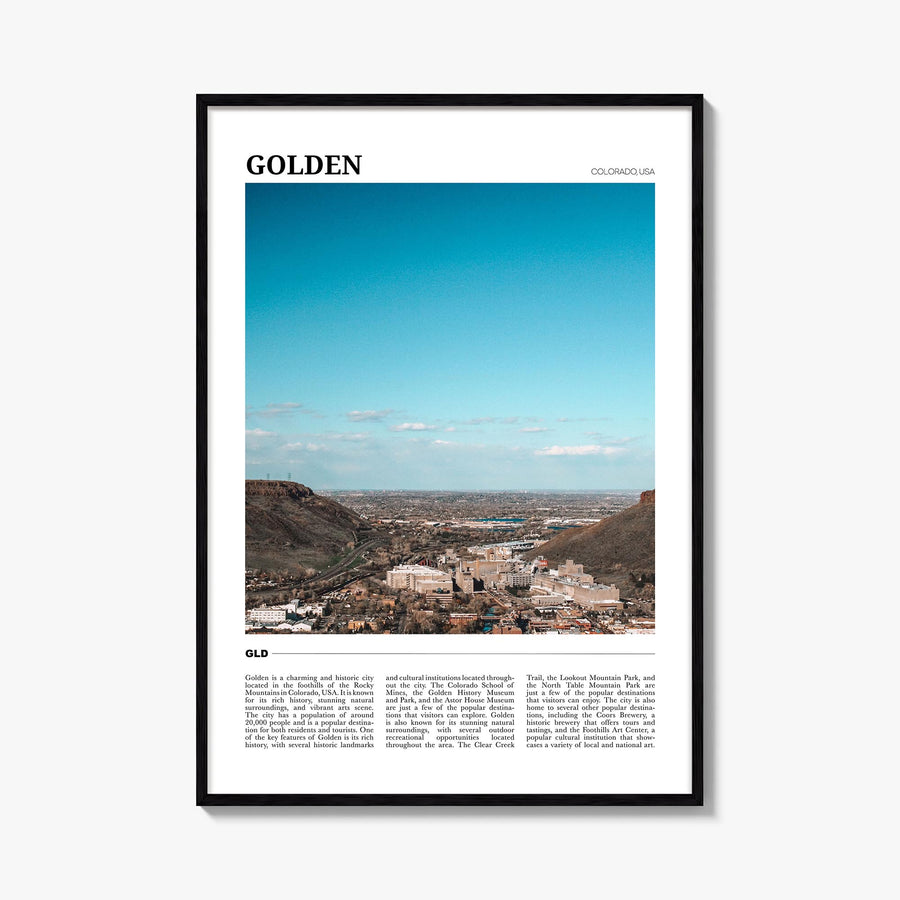 Golden colorful travel poster of Colorado, USA – vertical wall art, unframed print shown in interior mockup