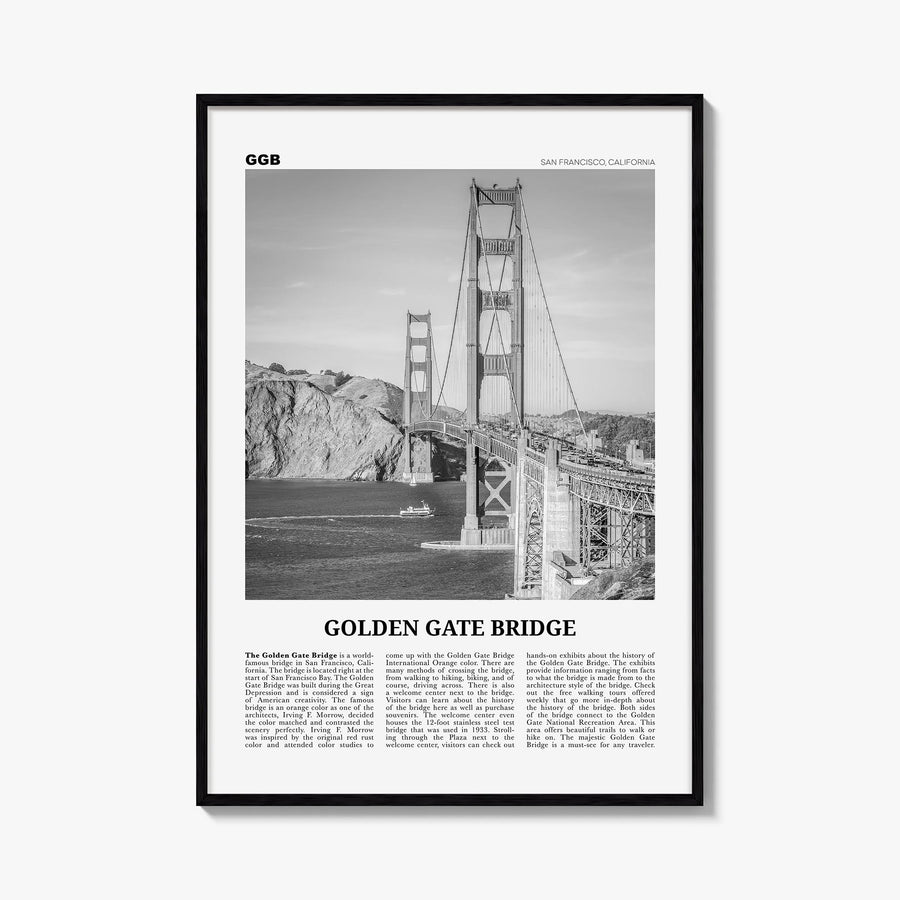 Golden Gate Bridge black & white newspaper poster of San Francisco, California – vertical wall art, unframed print shown in i
