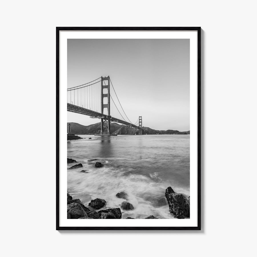 Golden Gate Bridge no. 1 black & white photo poster of San Francisco, California – vertical wall art, unframed print shown in
