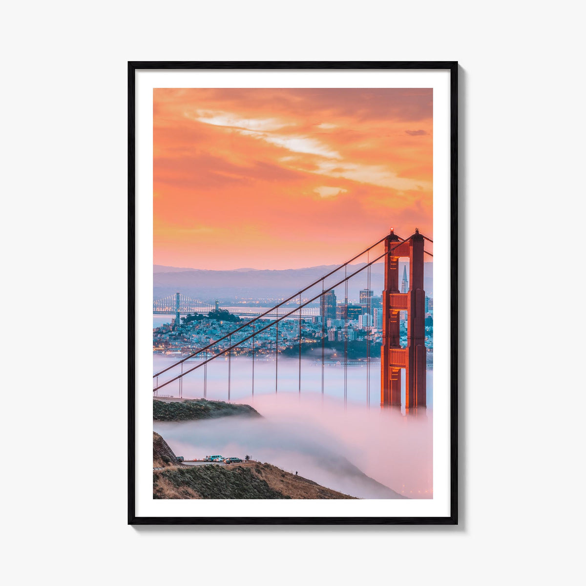 Golden Gate Bridge no. 1 colorful photo poster of San Francisco, California – vertical wall art, unframed print shown in inte