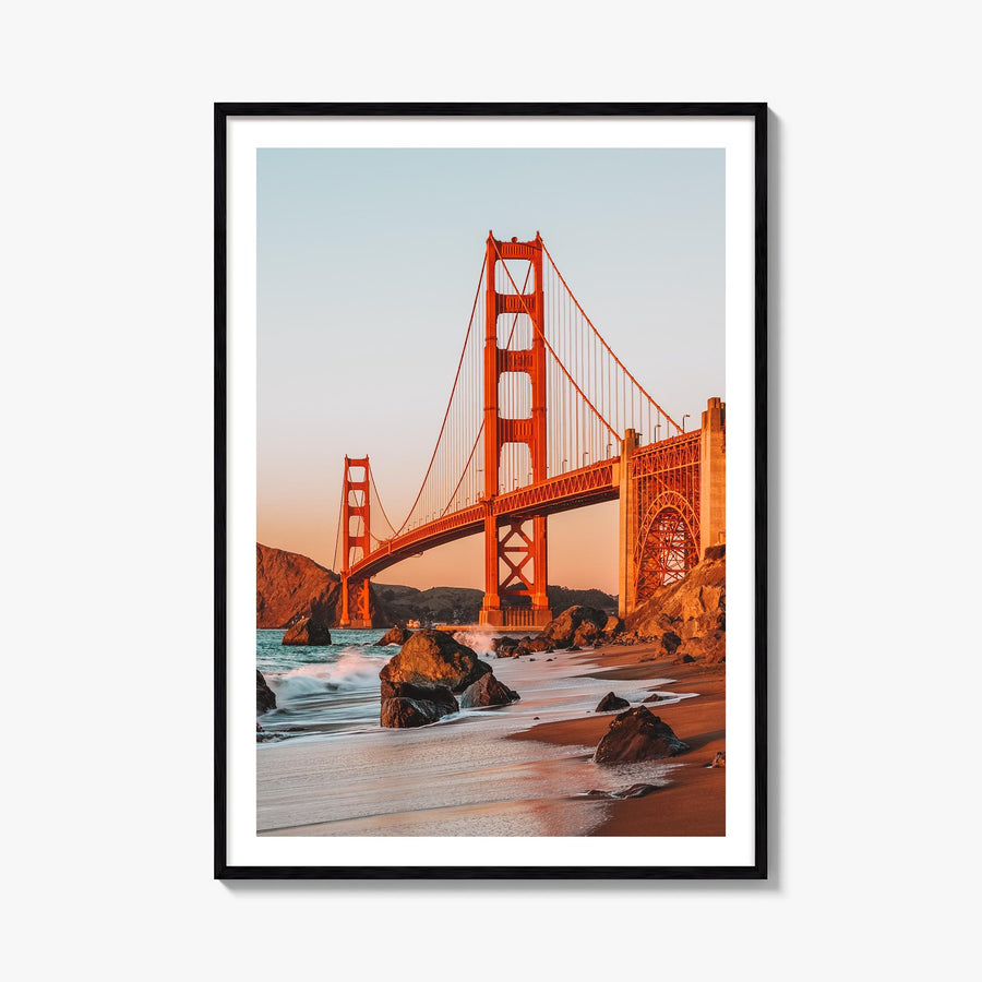 Golden Gate Bridge no. 2 colorful photo poster of San Francisco, California – vertical wall art, unframed print shown in inte