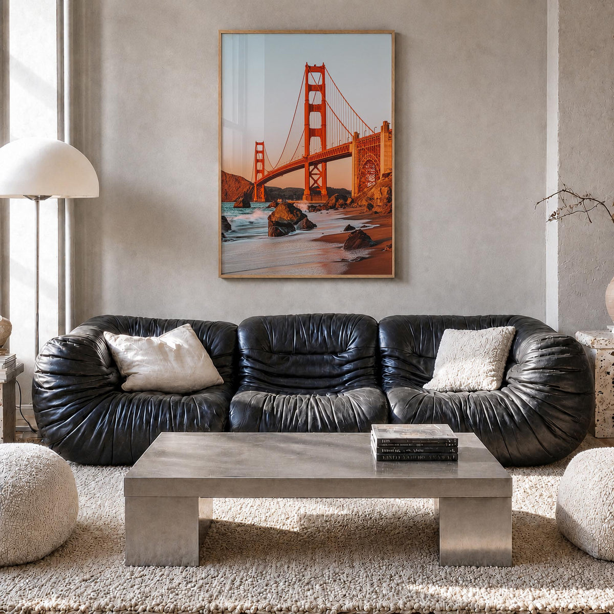 Golden Gate Bridge no. 2 colorful photo poster of San Francisco, California – vertical wall art in natural wood frame, hangin