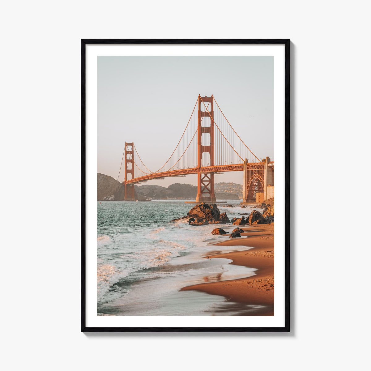 Golden Gate Bridge no. 3 colorful photo poster of San Francisco, California – vertical wall art, unframed print shown in inte