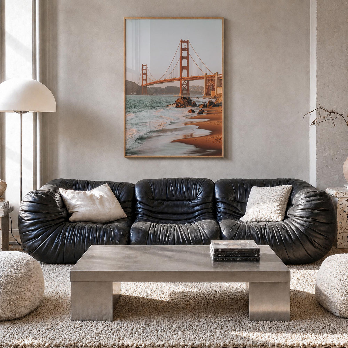 Golden Gate Bridge no. 3 colorful photo poster of San Francisco, California – vertical wall art in natural wood frame, hangin