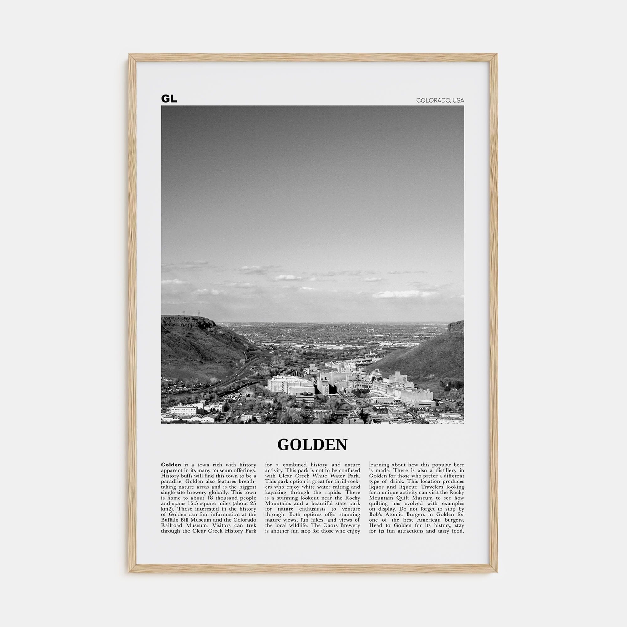 Golden Poster Natural Wood / 8x12 in Nbourhood Travel B&W Poster