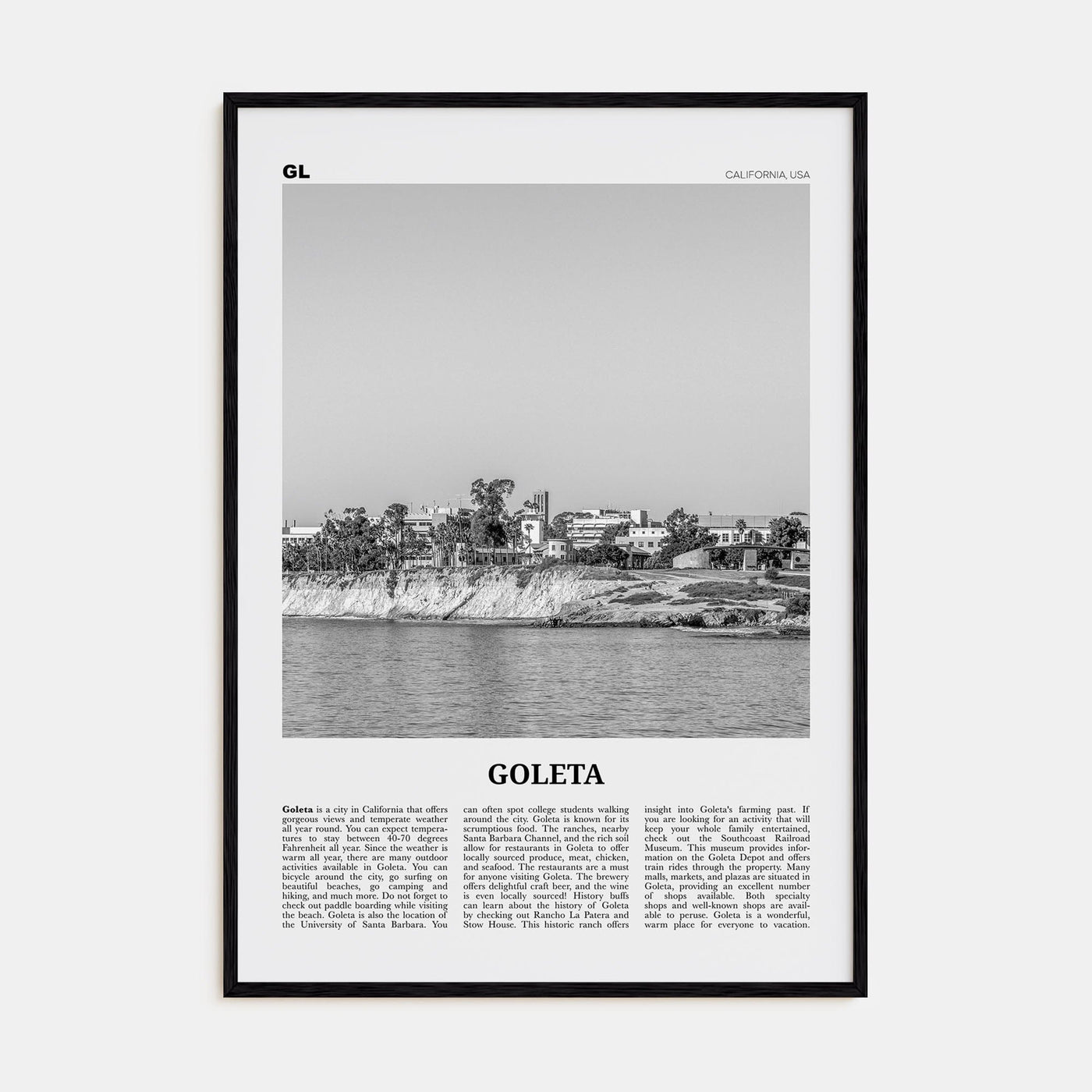 Goleta Poster Black Wood / 8x12 in Nbourhood Travel B&W Poster