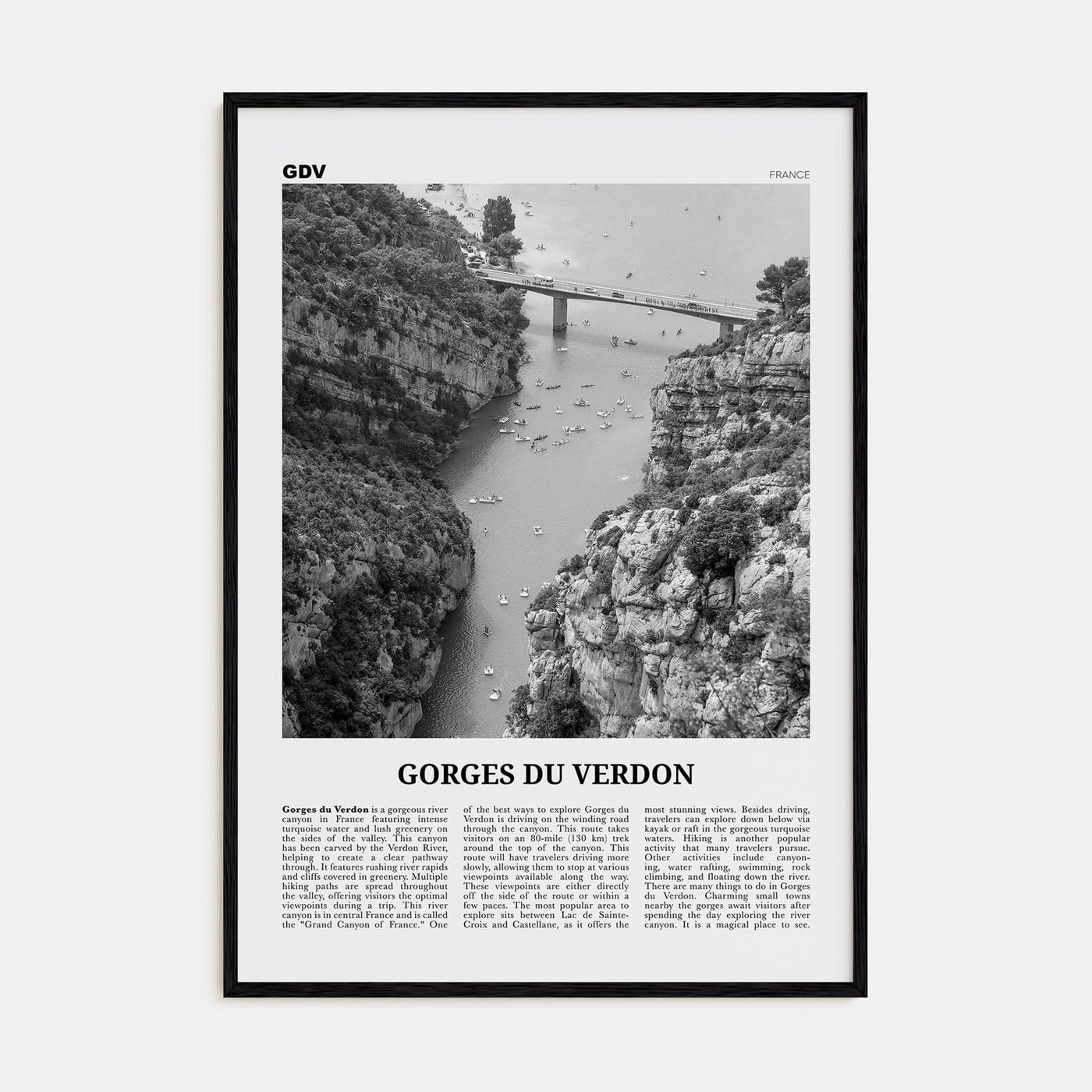 Gorges du Verdon Poster Black Wood / 8x12 in Nbourhood Travel B&W Poster