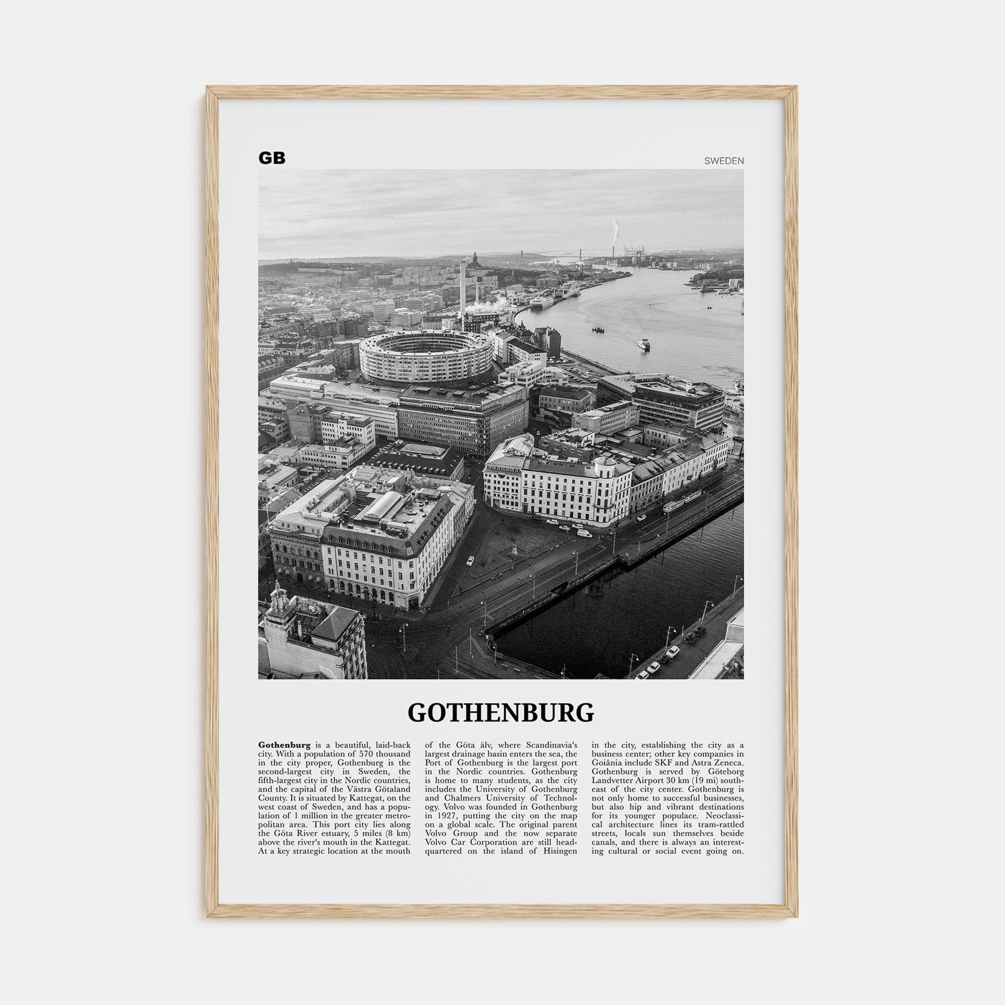 Gothenburg Poster Natural Wood / 8x12 in Nbourhood Travel B&W Poster