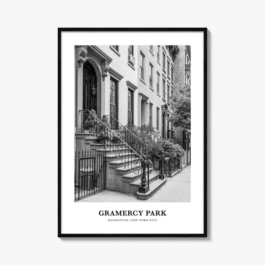 Gramercy Park black & white classic poster of Manhattan, New York City – vertical wall art, unframed print shown in interior 