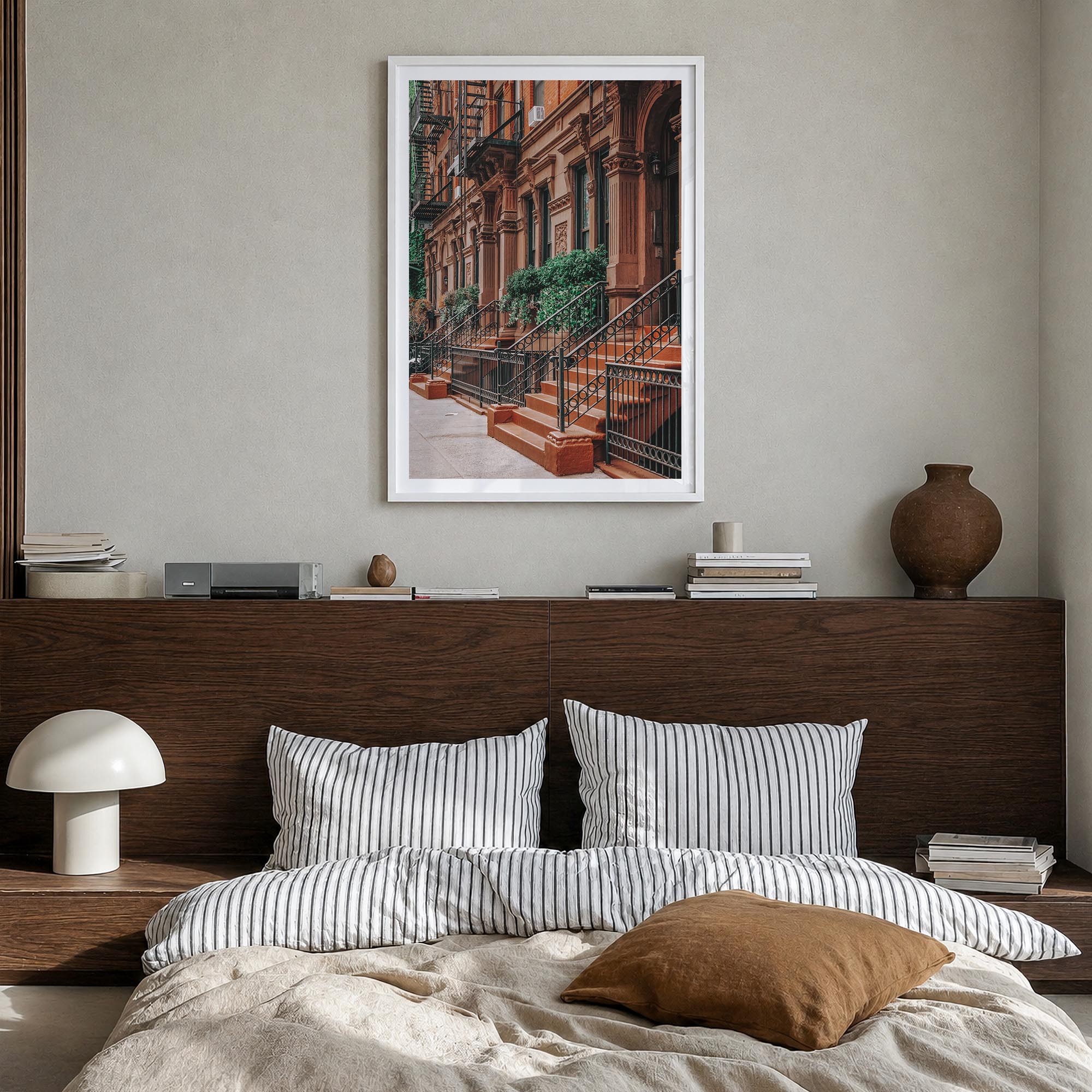 Gramercy Park colorful photo poster of Manhattan, New York City – vertical wall art in white wood frame with white border, ha