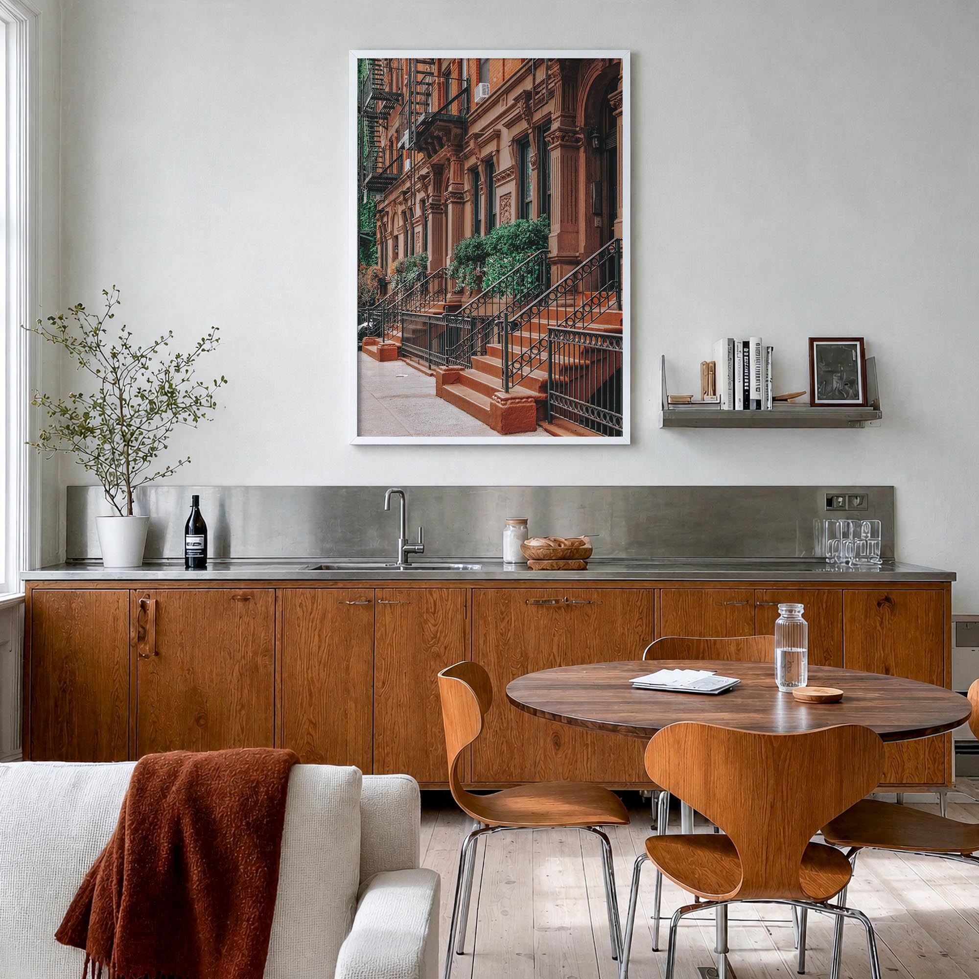 Gramercy Park colorful photo poster of Manhattan, New York City – vertical wall art in white wood frame, hanging on wall