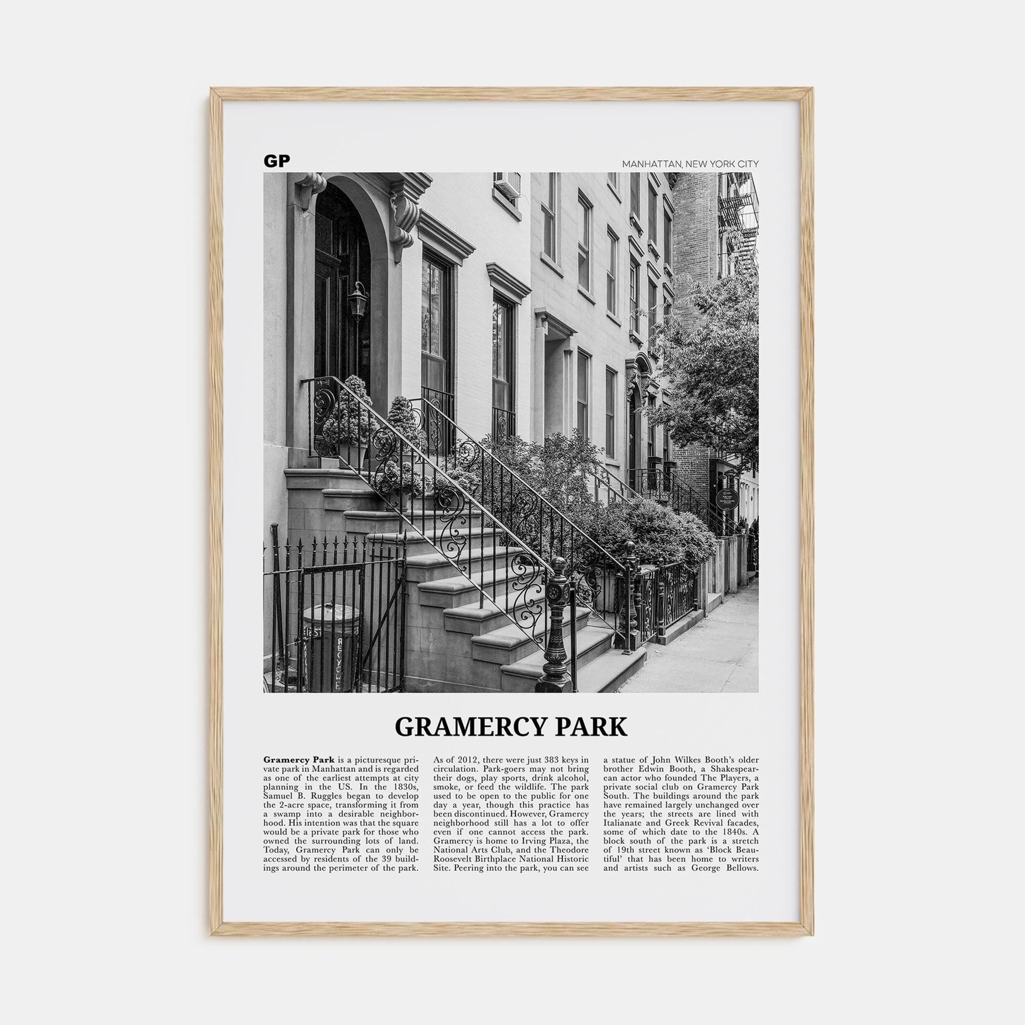 Gramercy Park Poster Natural Wood / 8x12 in Nbourhood Travel B&W Poster