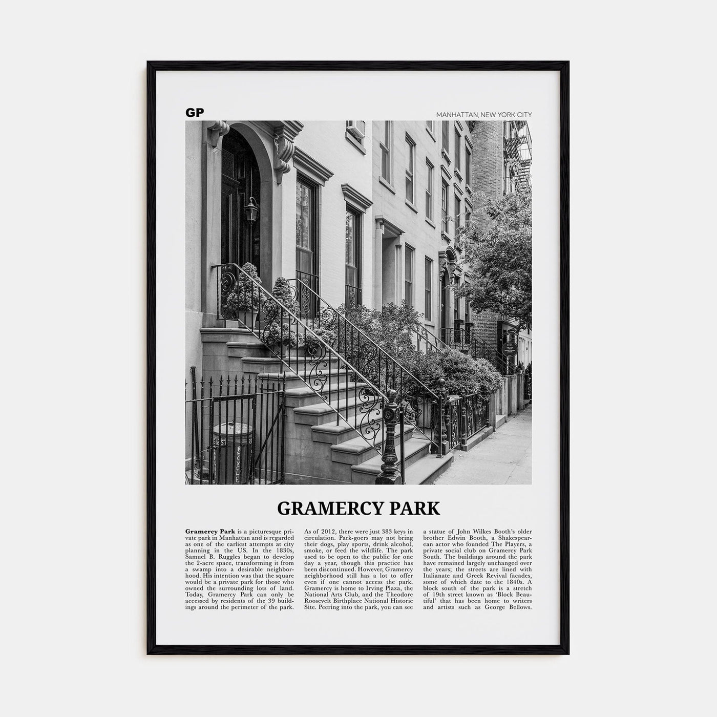 Gramercy Park Poster Black Wood / 8x12 in Nbourhood Travel B&W Poster