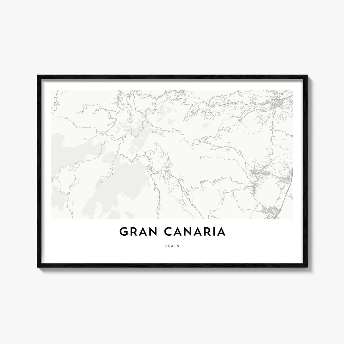 Gran Canaria black & white map poster of Spain – horizontal wall art, unframed print shown in interior mockup