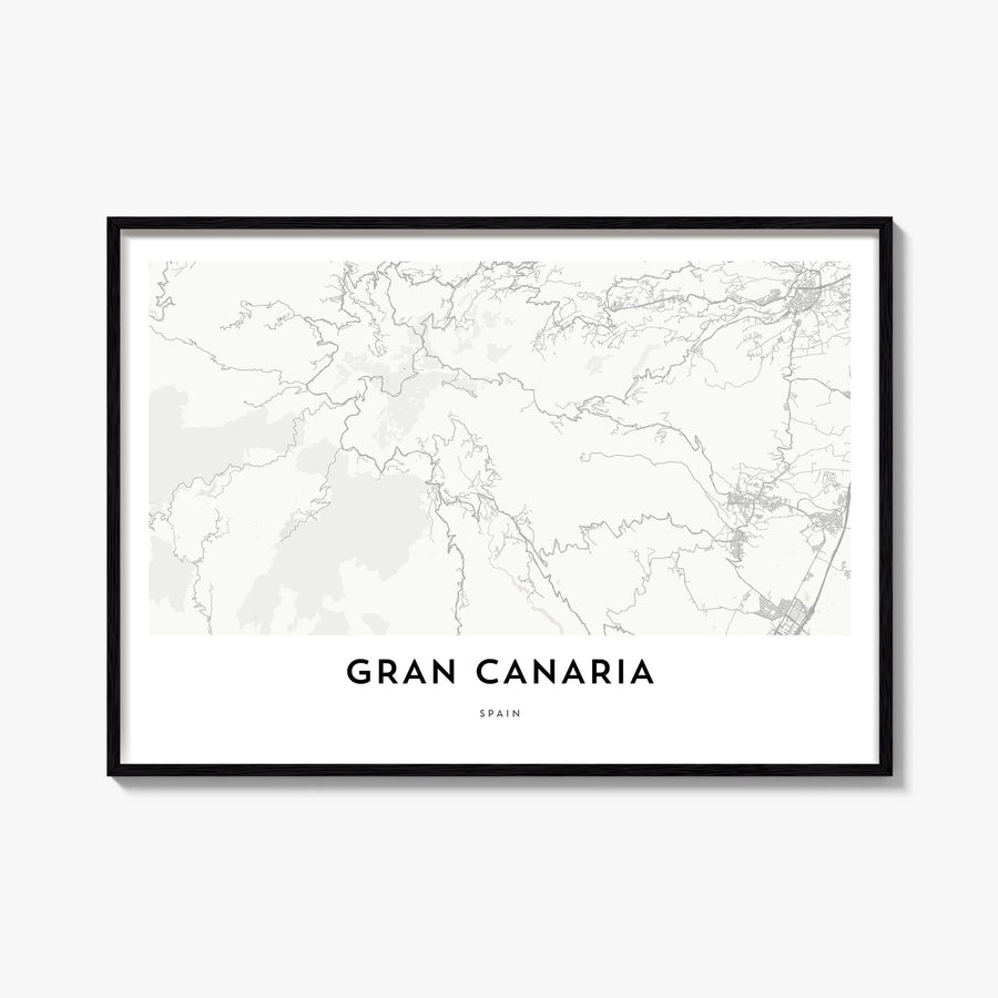 Gran Canaria black & white map poster of Spain – horizontal wall art, unframed print shown in interior mockup