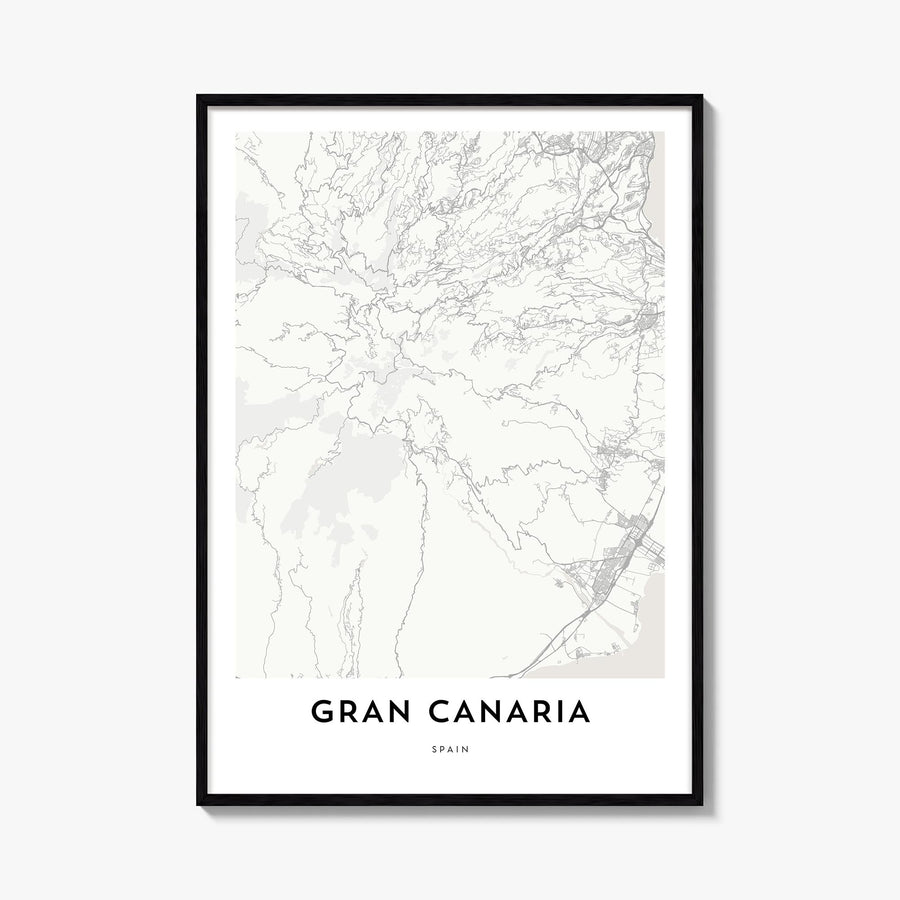 Gran Canaria black & white map poster of Spain – vertical wall art, unframed print shown in interior mockup