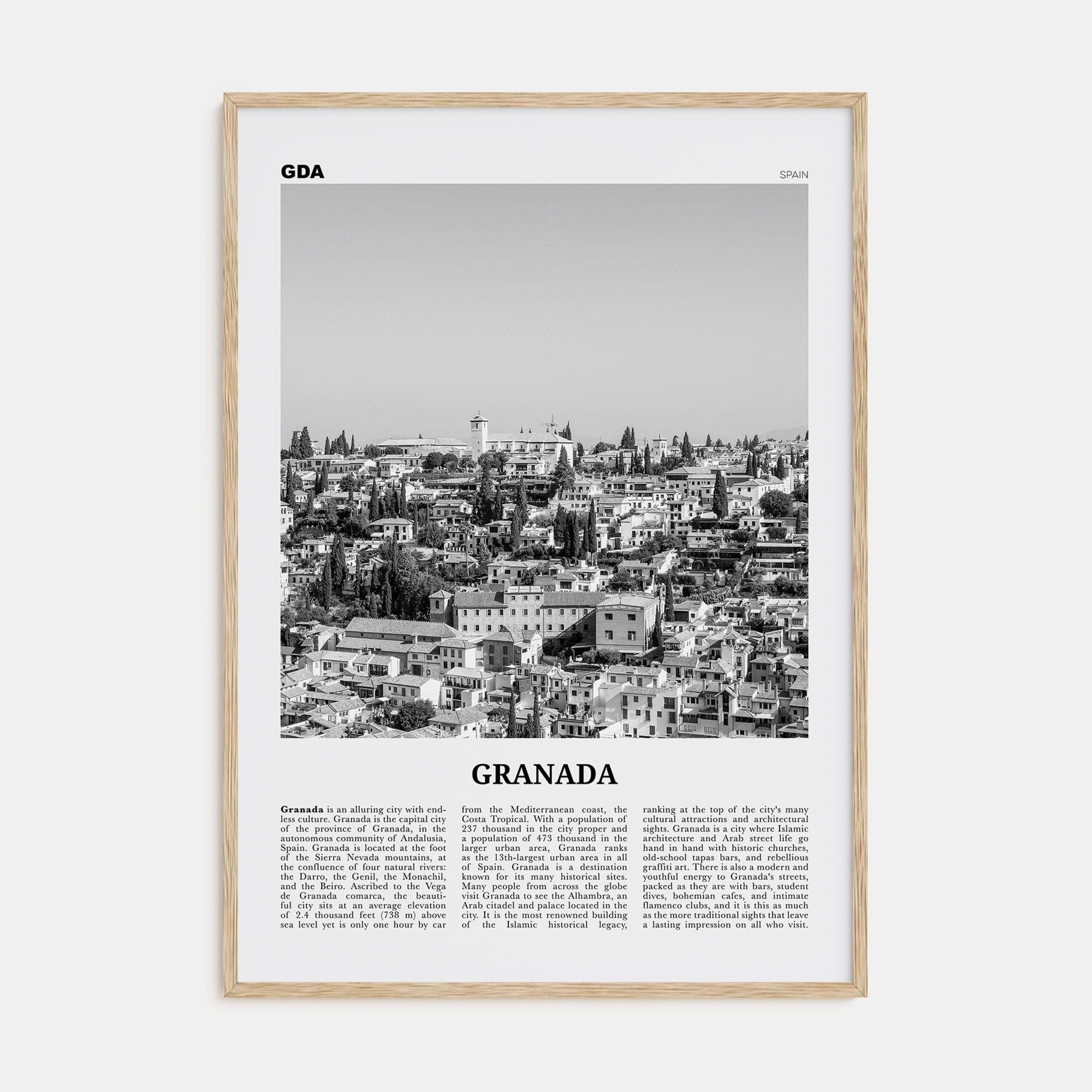 Granada No 1 Poster Natural Wood / 8x12 in Nbourhood Travel B&W Poster