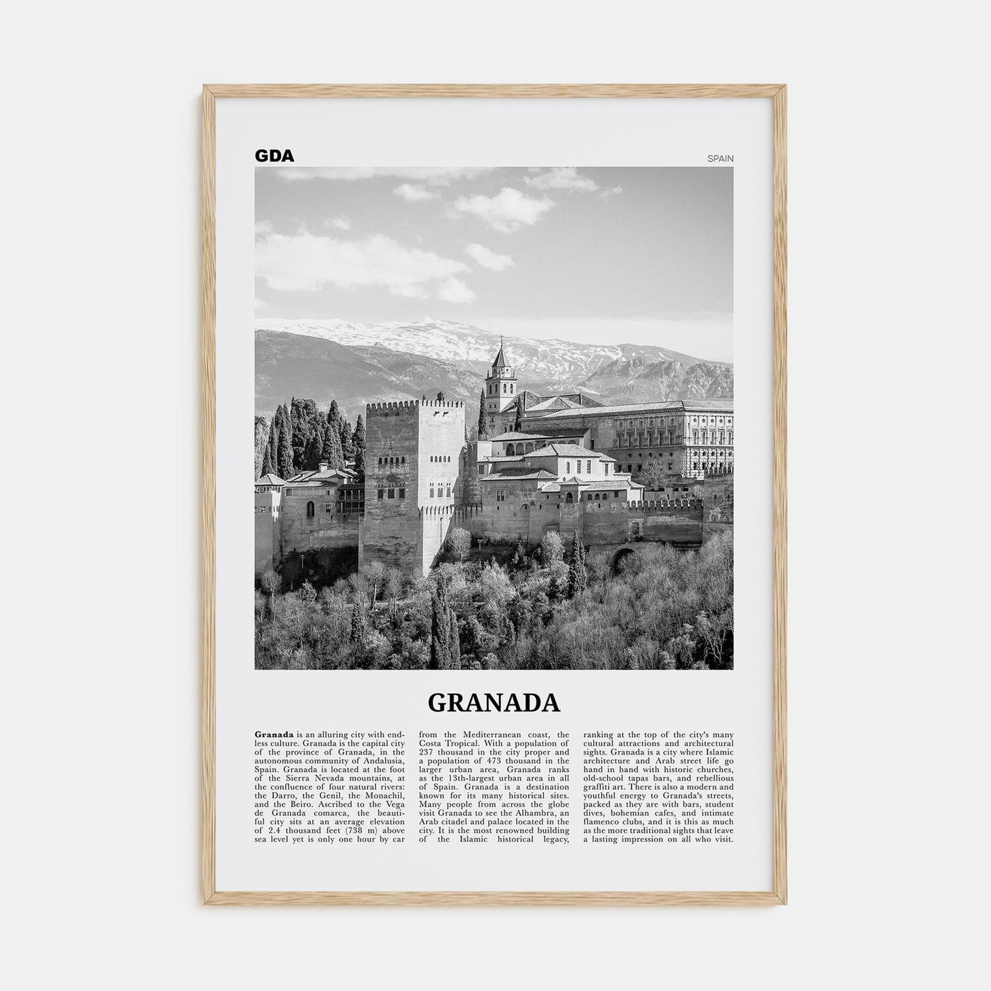 Granada No 2 Poster Natural Wood / 8x12 in Nbourhood Travel B&W Poster