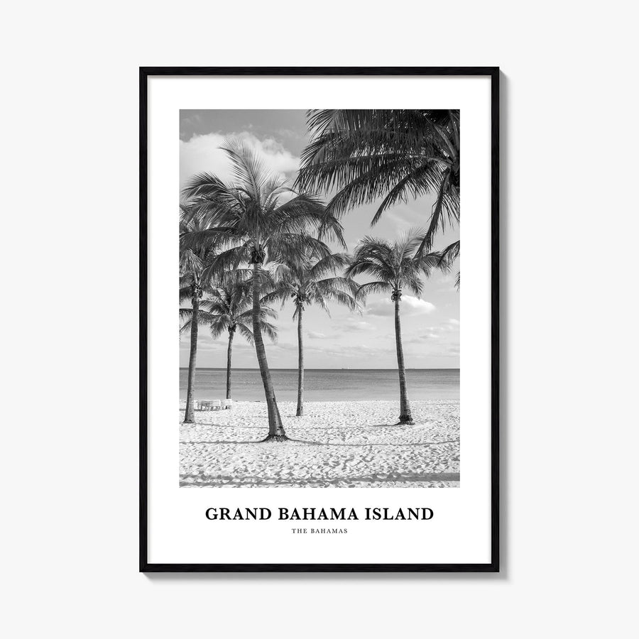 Grand Bahama Island black & white classic poster of The Bahamas – vertical wall art, unframed print shown in interior mockup