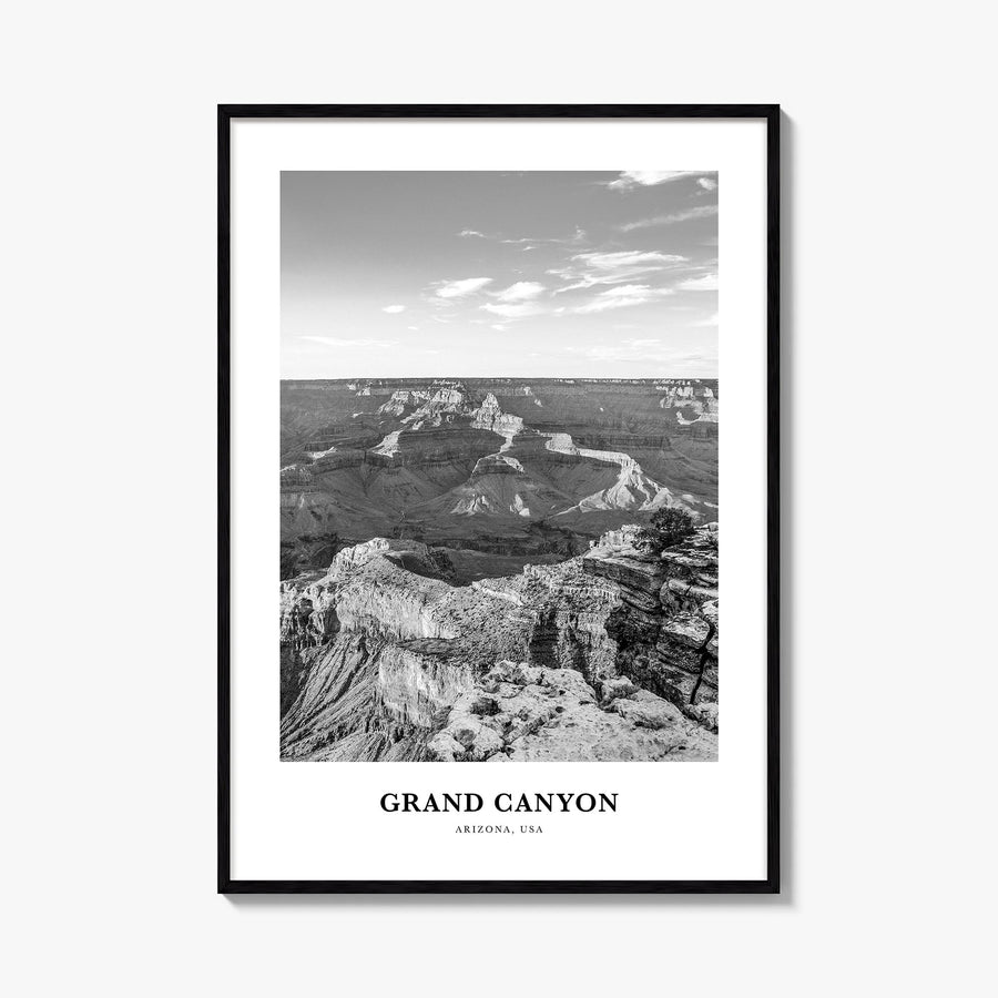 Grand Canyon black & white classic poster of Arizona, USA – vertical wall art, unframed print shown in interior mockup