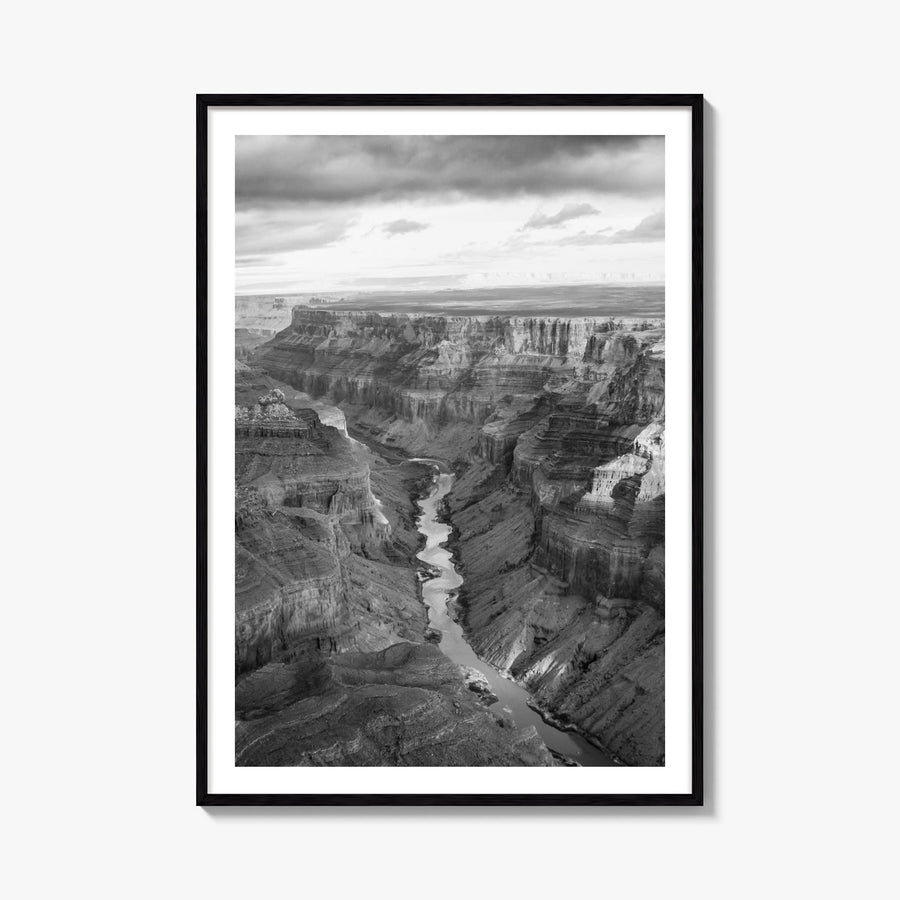 Grand Canyon black & white photo poster of Arizona, USA – vertical wall art, unframed print shown in interior mockup