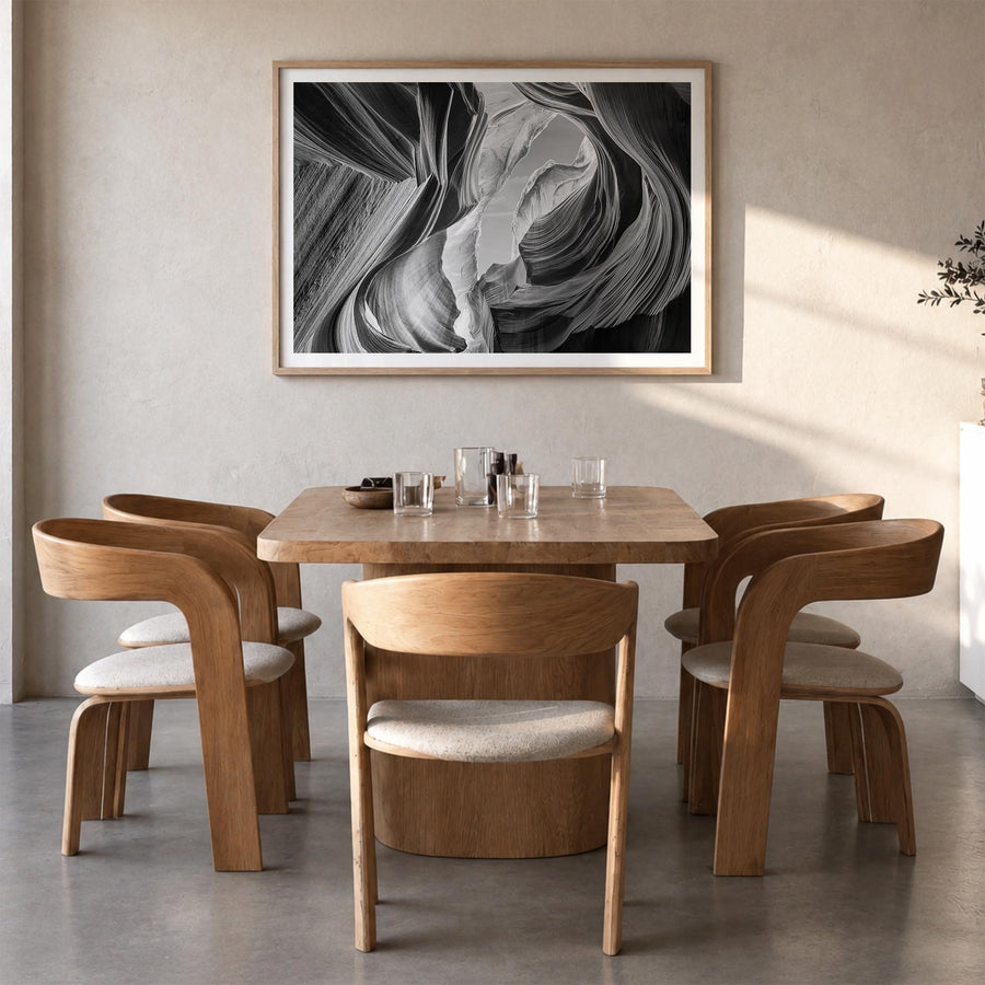 Grand Canyon black & white photo poster of Arizona, USA – horizontal wall art in natural wood frame with white border, hangin