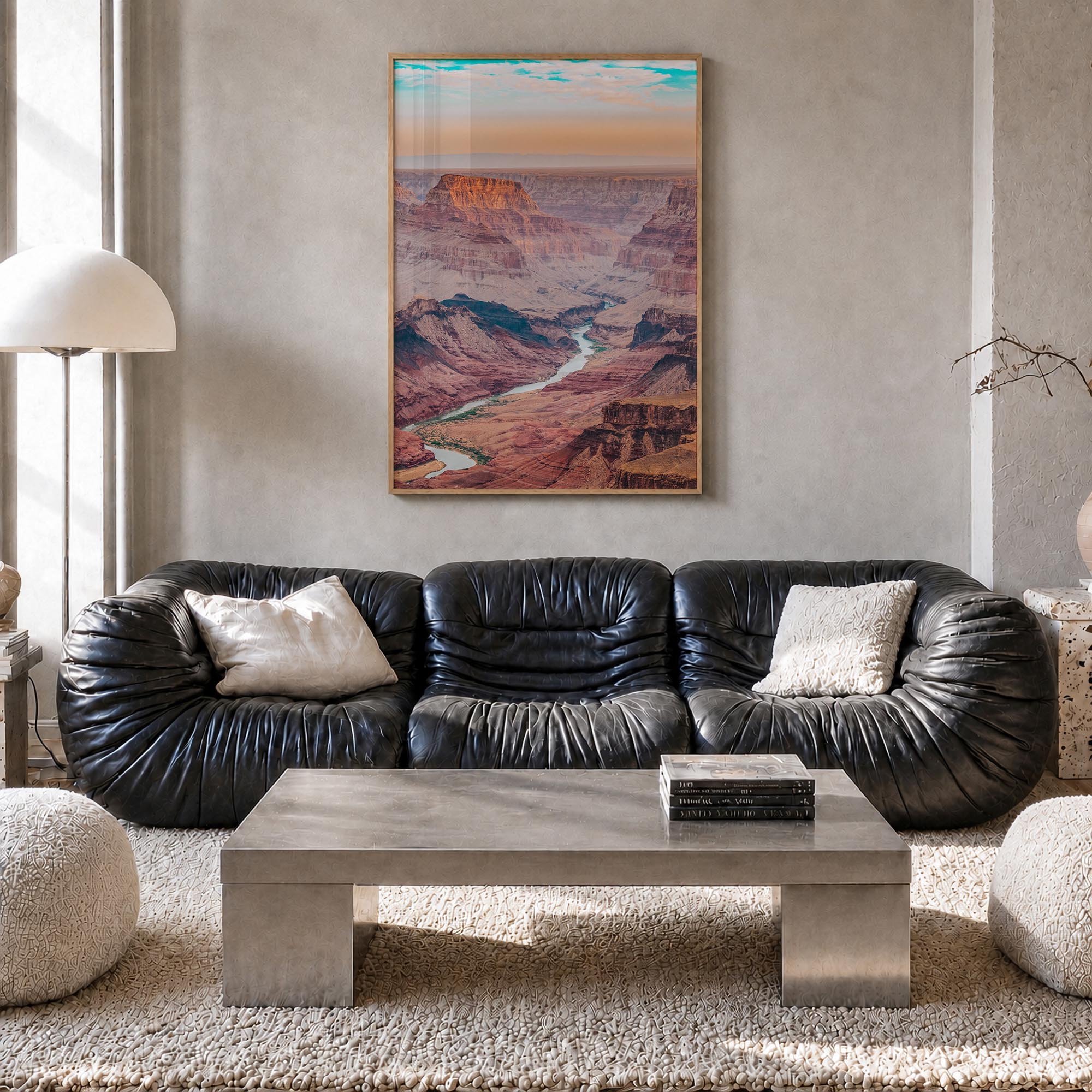 Grand Canyon no. 1 colorful photo poster of Arizona, USA – vertical wall art in natural wood frame, hanging on wall