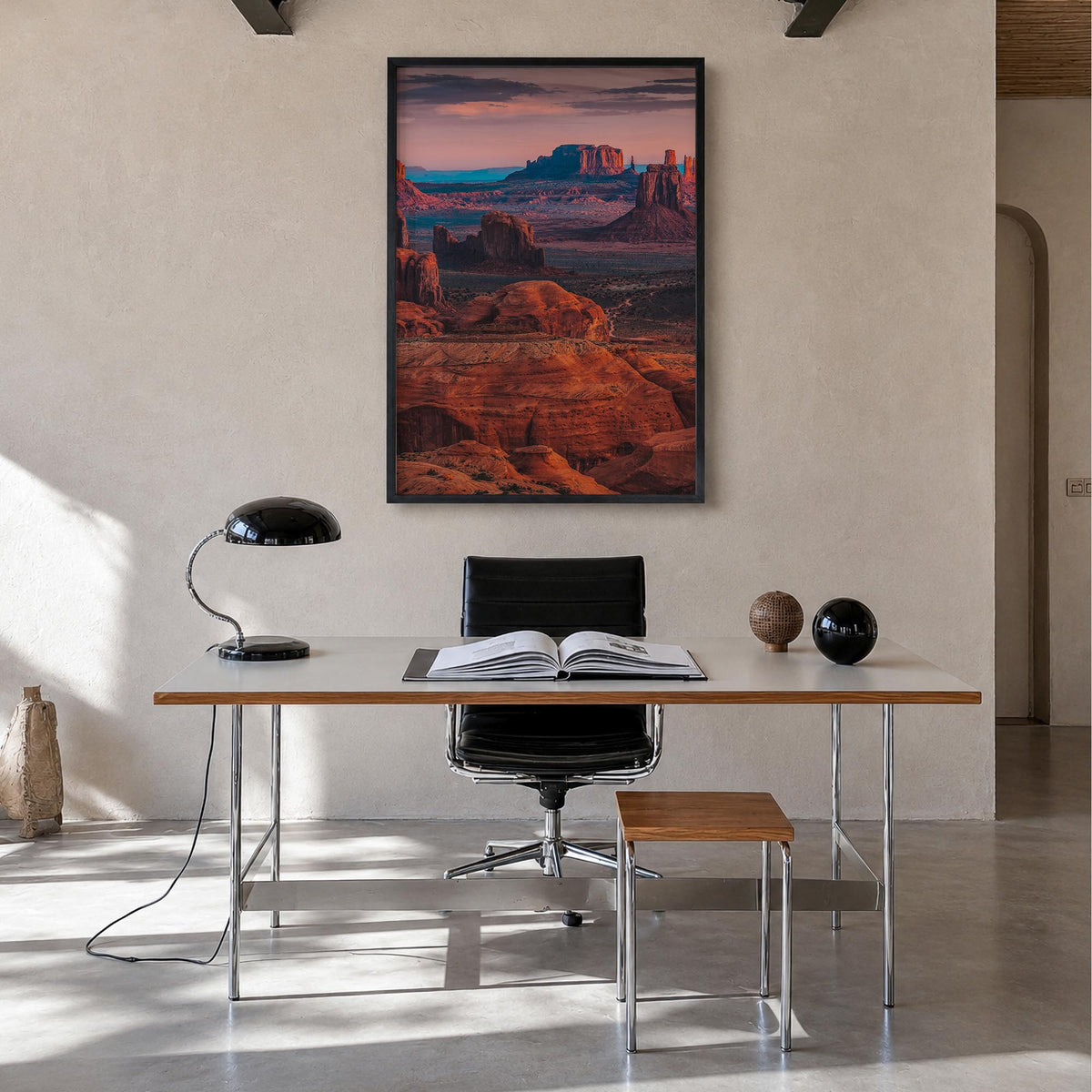 Grand Canyon no. 2 colorful photo poster of Arizona, USA – vertical wall art in black wood frame, hanging on wall