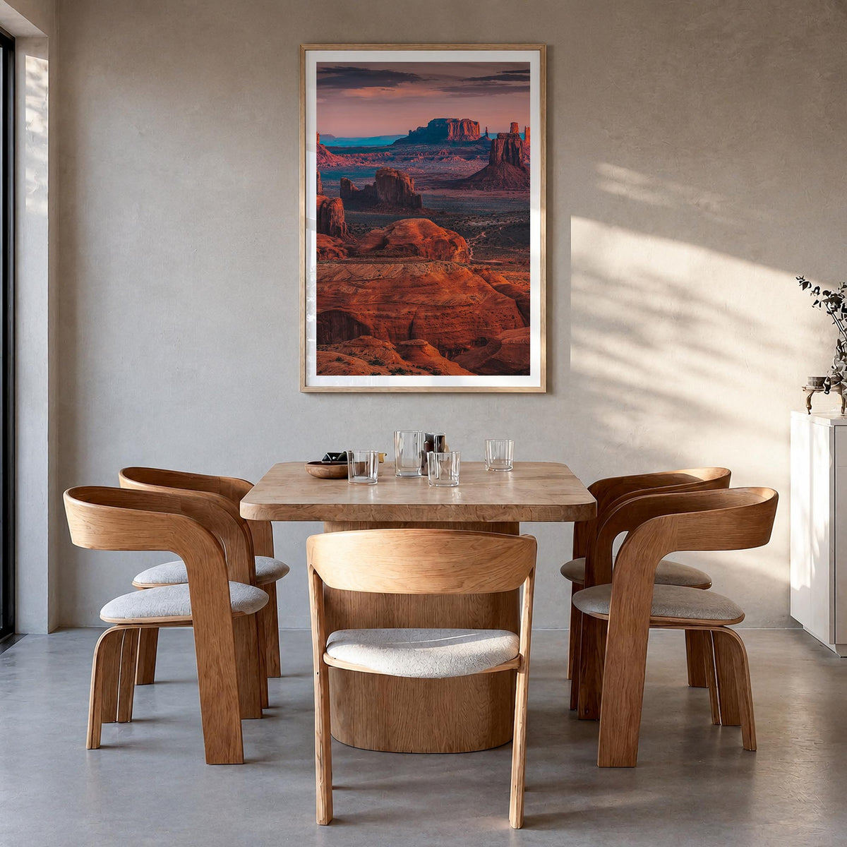 Grand Canyon no. 2 colorful photo poster of Arizona, USA – vertical wall art in natural wood frame with white border, hanging