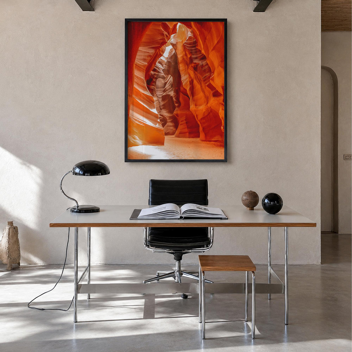 Grand Canyon no. 3 colorful photo poster of Arizona, USA – vertical wall art in black wood frame, hanging on wall