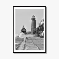 Grand Haven black & white photo poster of Michigan, USA – vertical wall art, unframed print shown in interior mockup