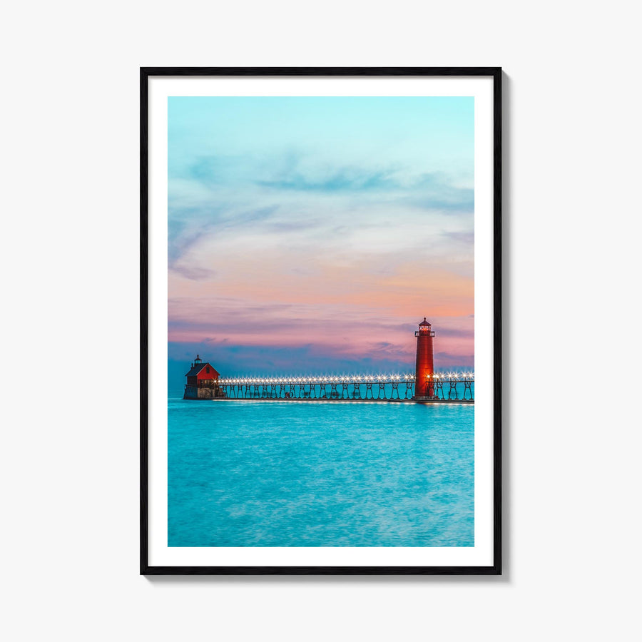 Grand Haven colorful photo poster of Michigan, USA – vertical wall art, unframed print shown in interior mockup
