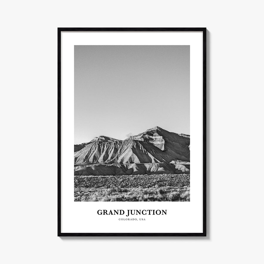 Grand Junction black & white classic poster of Colorado, USA – vertical wall art, unframed print shown in interior mockup