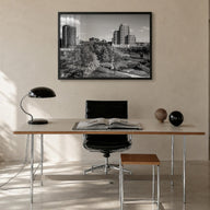 Grand Rapids black & white photo poster of Michigan, USA – horizontal wall art in black wood frame, hanging on wall