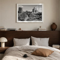 Grand Rapids black & white photo poster of Michigan, USA – horizontal wall art in white wood frame with white border, hanging