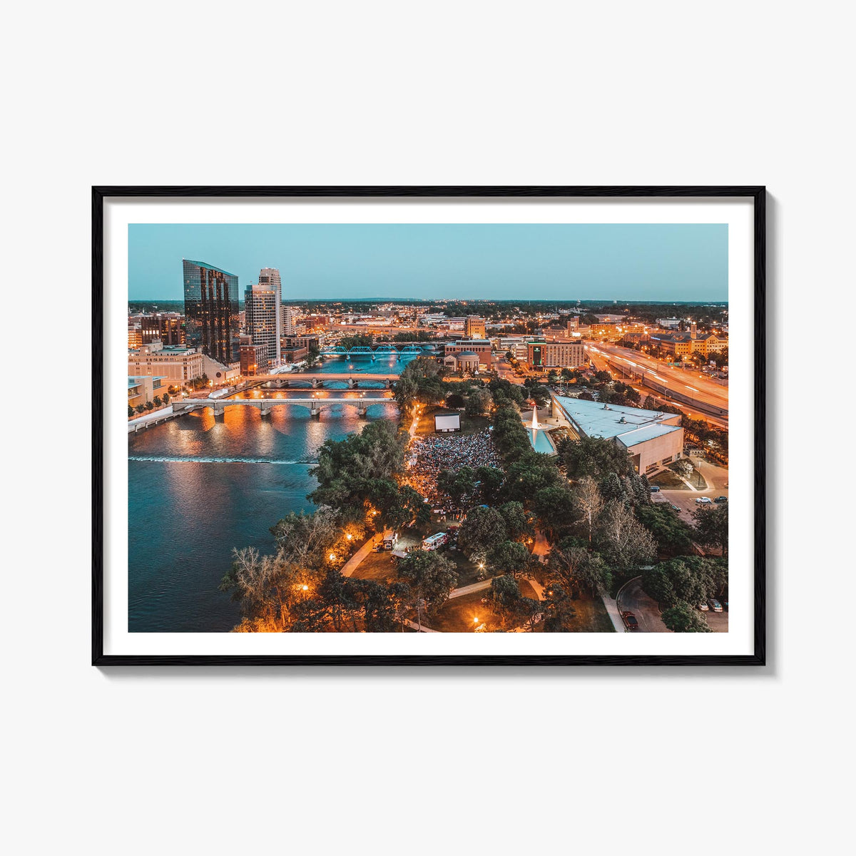 Grand Rapids colorful photo poster of Michigan, USA – horizontal wall art, unframed print shown in interior mockup