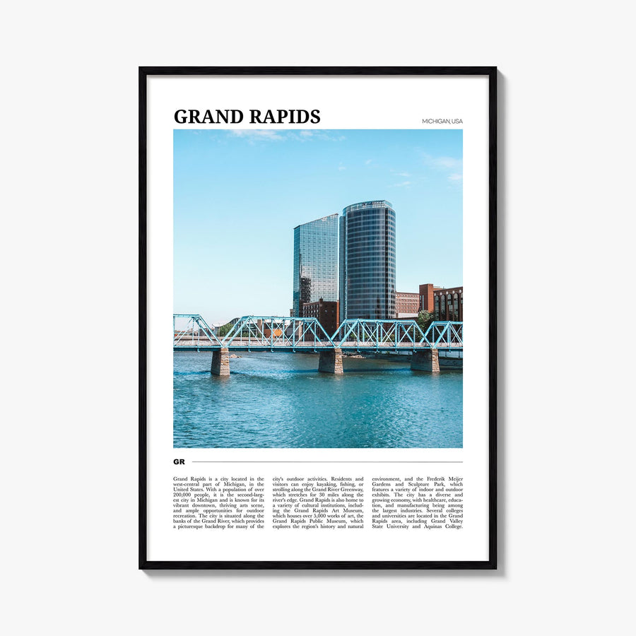 Grand Rapids colorful travel poster of Michigan, USA – vertical wall art, unframed print shown in interior mockup