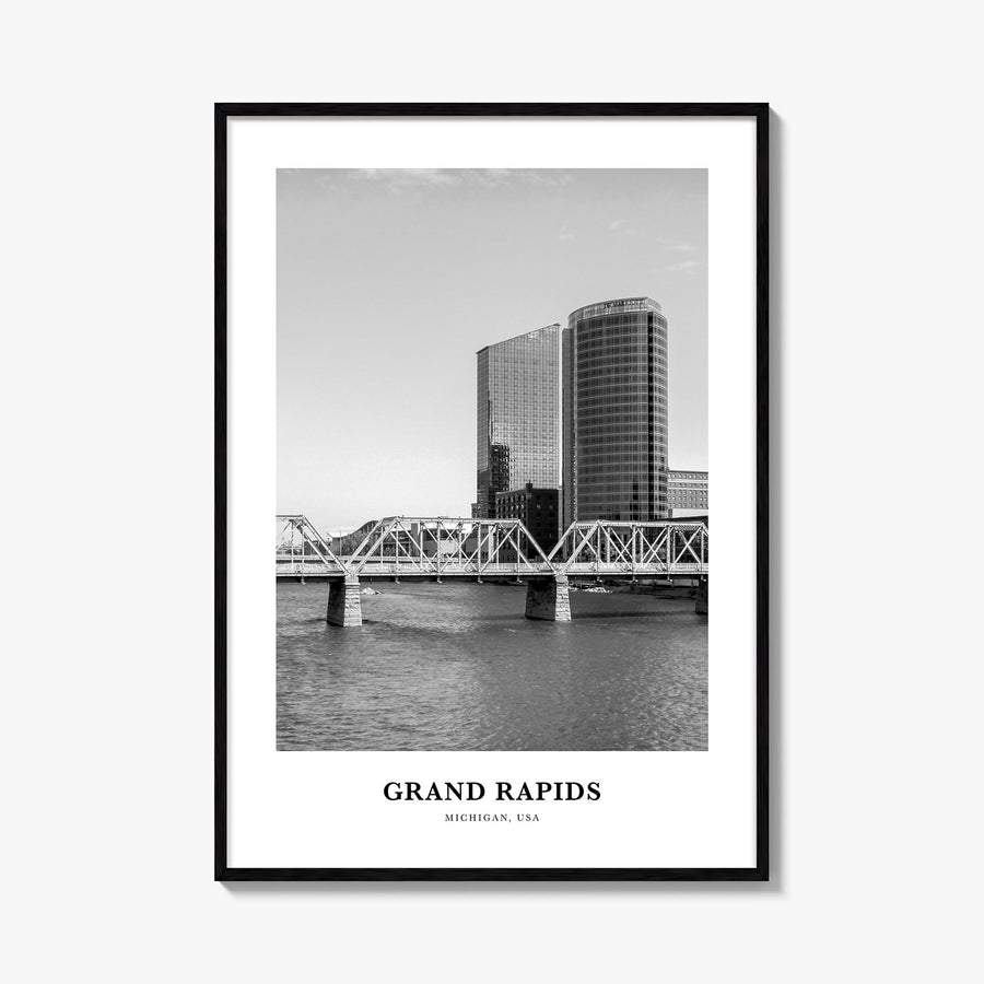 Grand Rapids no. 1 black & white classic poster of Michigan, USA – vertical wall art, unframed print shown in interior mockup