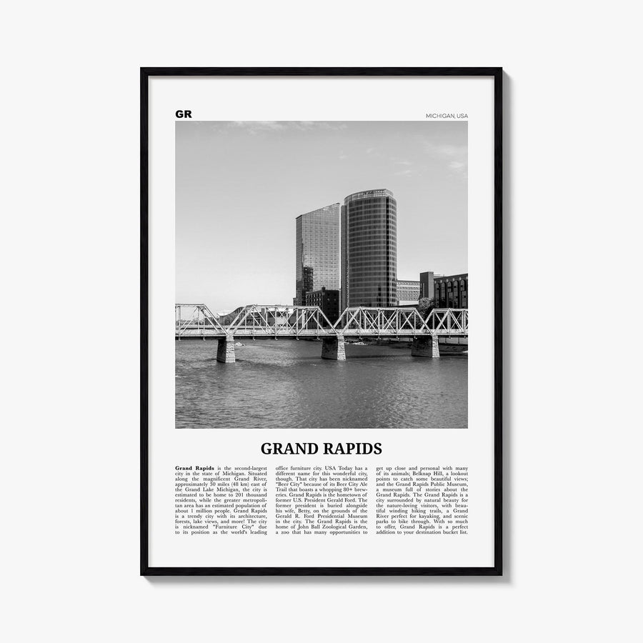 Grand Rapids no. 1 black & white newspaper poster of Michigan, USA – vertical wall art, unframed print shown in interior mock