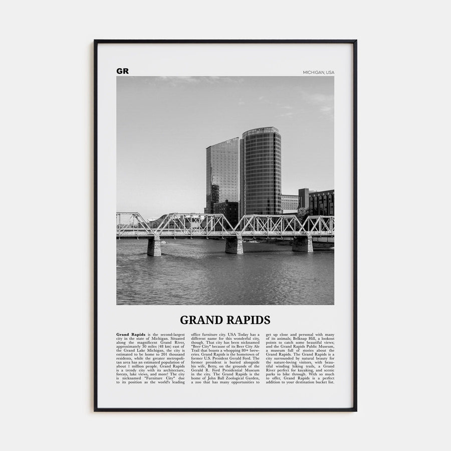 Grand Rapids No 1 Poster Black Metal / 8x12 in Nbourhood Travel B&W Poster