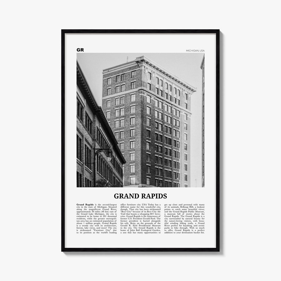 Grand Rapids no. 2 black & white newspaper poster of Michigan, USA – vertical wall art, unframed print shown in interior mock